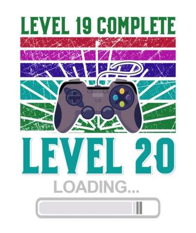 Retro gamer level up modello di design per geek 20 compleanno