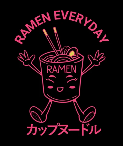 Ramen tous les jours mascotte ludique de nouilles en tasse avec modèle de t-shirt de nourriture japonaise