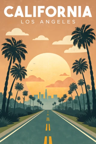California Sunset Landscape Design Template for Travel Posters