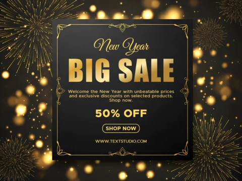 Elegant New Year Sale Template Design with Sparkling Gold Elements for Promotional Flyers