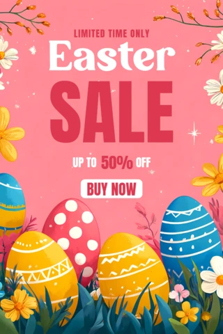 Colorful Easter Sale Design Template with Floral Elements