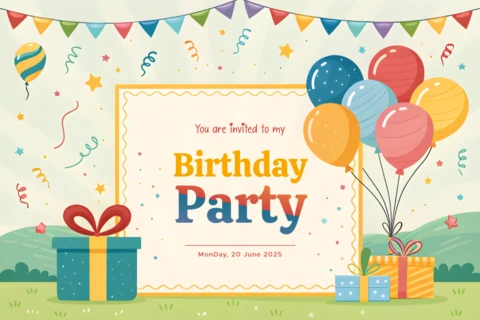 Modelo de convite de aniversário em cartoon colorido