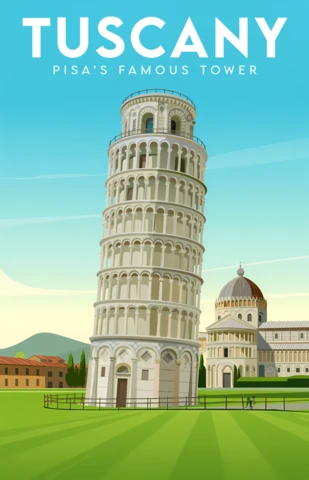 Vector Design Template of Pisa's Leaning Tower for Travel Posters