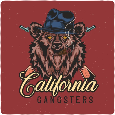 Vintage Angry Bear California Gangster Poster Design Template