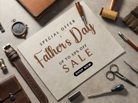 Elegant Father's Day Sale Template with Desk Design for Promotions