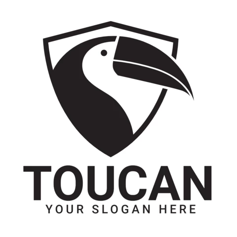 Plantilla de diseño de logotipo de escudo de pájaro tucán