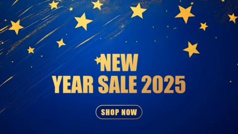 Blue and Gold Stars New Year Sale 2025 Design Template