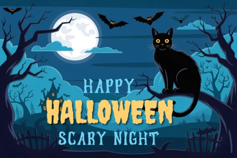 Halloween Cat Design Template for Spooky Party Invitations