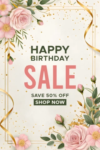 Design de template de venda de aniversário floral elegante com flores rosas