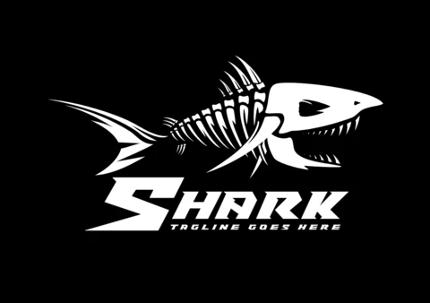 Shark Skeleton Logo Design Template