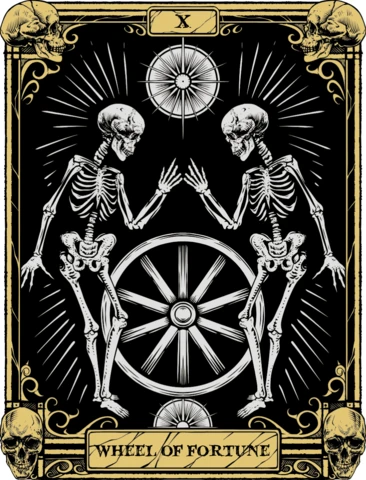 Vintage Skeleton Wheel of Fortune Oracle Card Template for Creative Projects