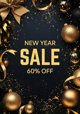 New Year Sale 60 Percent Off Gold Ornaments Design Template