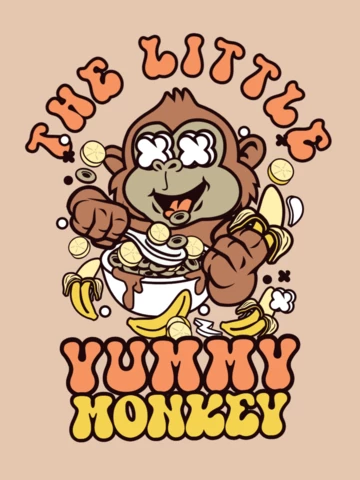 La plantilla de diseño de camiseta del pequeño y delicioso mono.