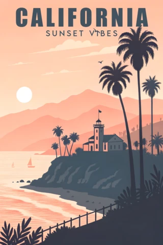 California Sunset Vibes Design Template for Travel Posters