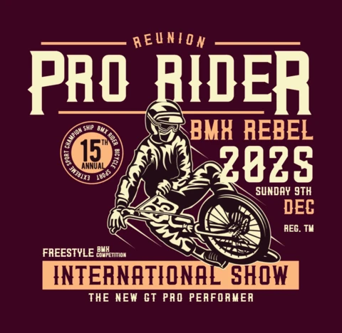 Modèle de t-shirt vintage bmx rebelle pro rider