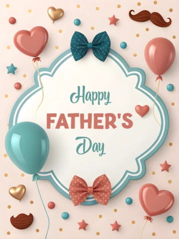 Cute Father's Day Gifts Template with Balloons and Bows