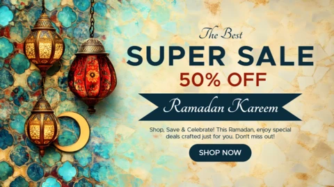 Ramadan Kareem Sale Design Template – Elegant Lanterns & Mosaic Style