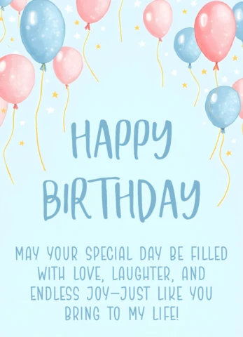 Modèle de carte d'anniversaire avec ballons joyeux et vœux d'amour