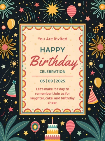 Colorful Floral Birthday Invitation Template Design