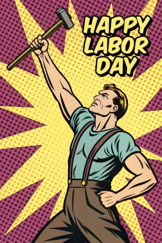 Modèle de célébration de la fête du travail en pop art avec un design de travailleur fort pour des affiches
