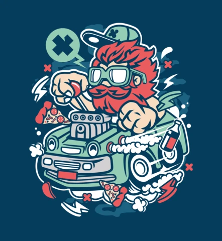 Smoking Hot Rod Driver Cartoon Character T-Shirt Design Template