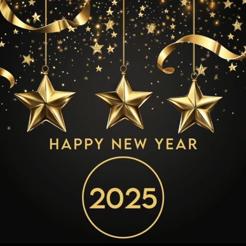 Modèle de conception 2025 pour le nouvel an, avec des étoiles dorées