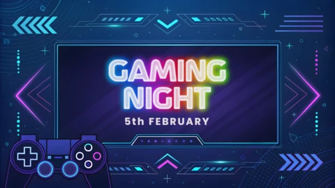 Plantilla de diseño para evento de noche de juegos en neón con controladora