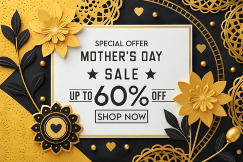 Elegant Mother's Day Sale Template Design with Floral Elements – Up to 60% Off