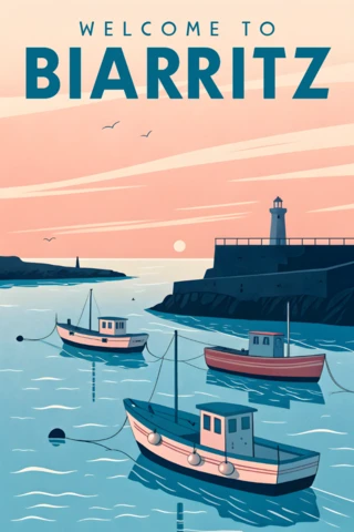 Vintage Biarritz Boats Design Template for Travel Posters