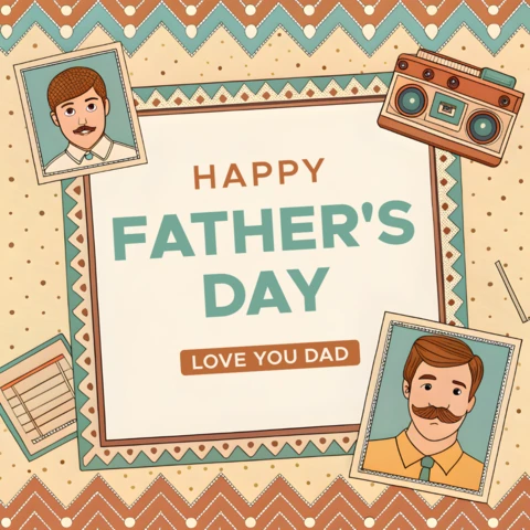 Retro Father's Day Greeting Card Template - Editable Design for Celebrating Dad