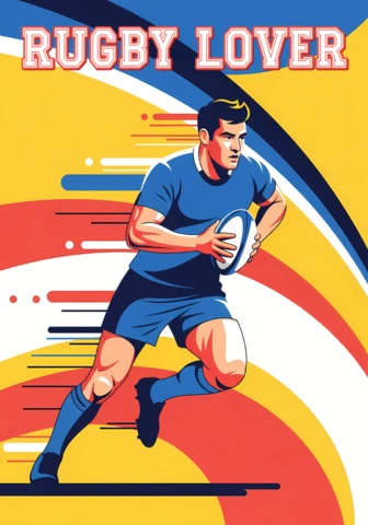 Dynamic Rugby Player Design Template for Sports Merchandise