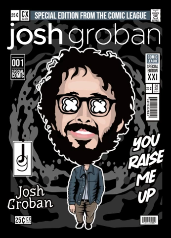 Josh groban personaje de dibujos animados plantilla de diseño de portada de revista