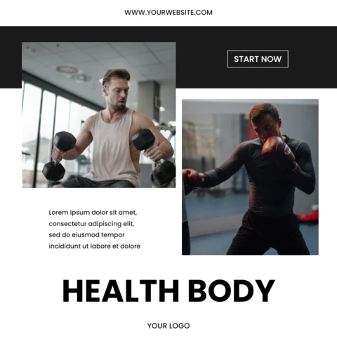 Modelo de design de post de instagram minimalista de academia de ginástica para corpo saudável
