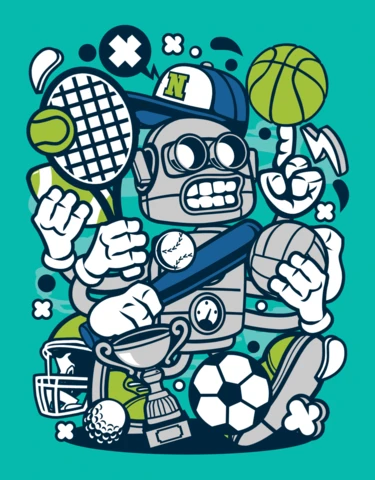 Sports Robot Cartoon Character Poster Design Template