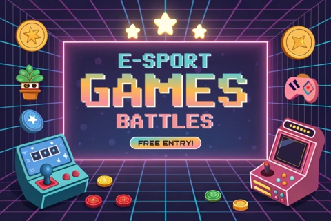 Plantilla de diseño de arte en píxeles retro para carteles de batalla de juegos de e-sport.