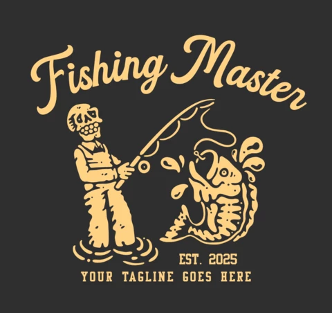 Squelette souriant faisant un modèle de conception de t-shirt de pêche