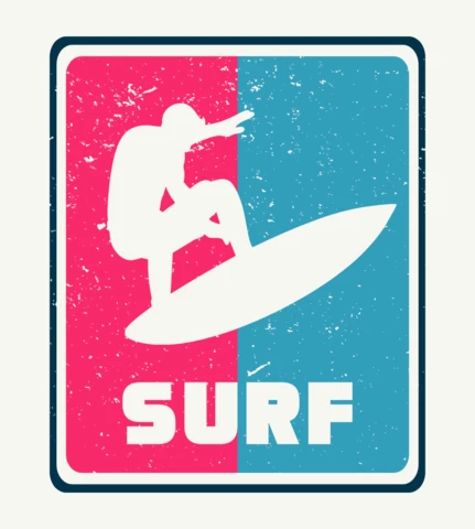 Silhouette Man Surfing Vintage T-shirt Design Template