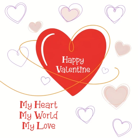 Valentine Heart Design Template for Greeting Cards with Romantic Elements