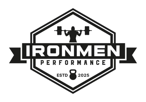Modelo de design do logotipo da academia de ginástica Iron Men Performance