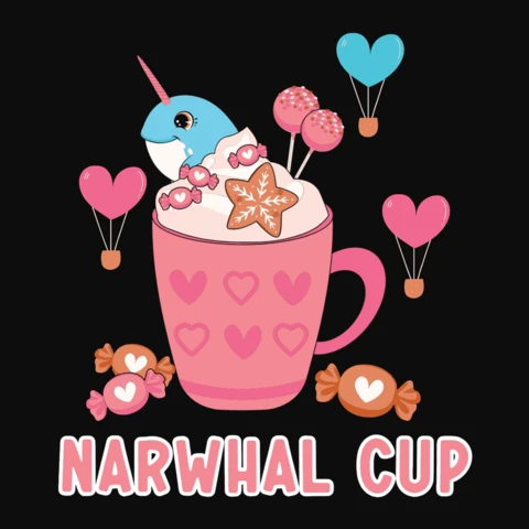 Narwhal And Cappuccino Cute Valentine's T-Shirt Template