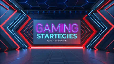 Plantilla de diseño de estrategias de juegos en neón para presentaciones dinámicas.