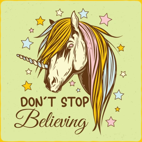 Maglietta con disegno Unicorno don't stop believing