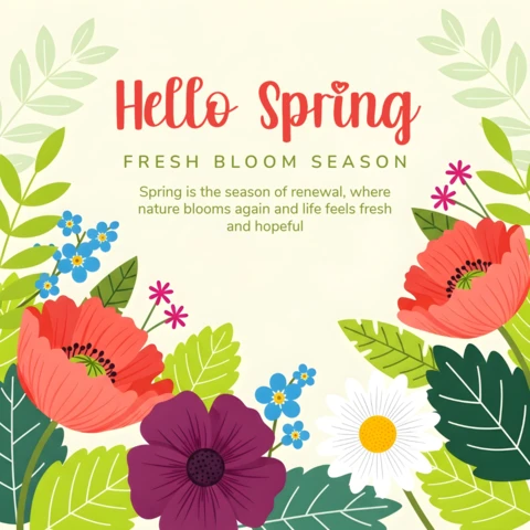 Spring Floral Design Template for Greeting Cards with Fresh Bloom Elements