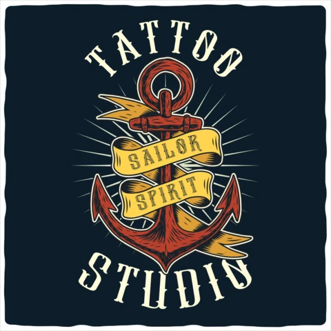Plantilla de diseño de camiseta para el estudio de tatuajes Sailor Spirit