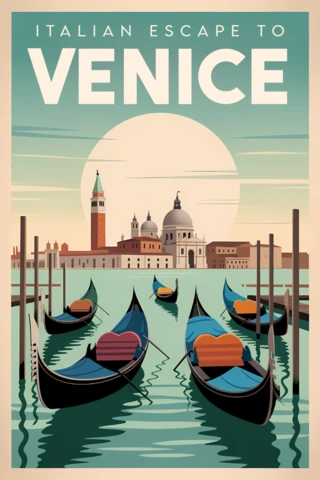 Venice Travel Poster Design Template with Retro Style for Promotional Use
