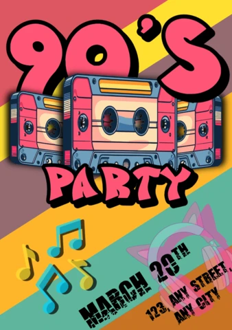 Plantilla de invitación a una noche de música con temática retro de los 90