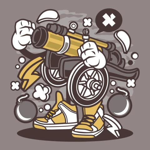Canon Ball Cartoon Character Poster Design Template