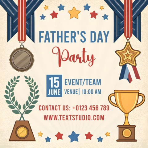 Vintage Father's Day Party Invitation Template Design with Medals and Stars