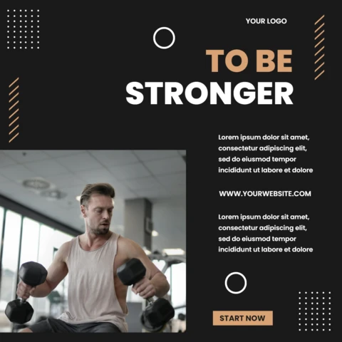 Para ser más fuerte gimnasio centro instagram post plantilla de diseño