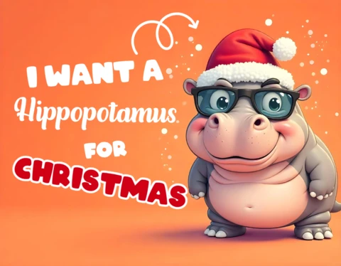 Modèle de carte de vœux festive de Noël avec hippopotame